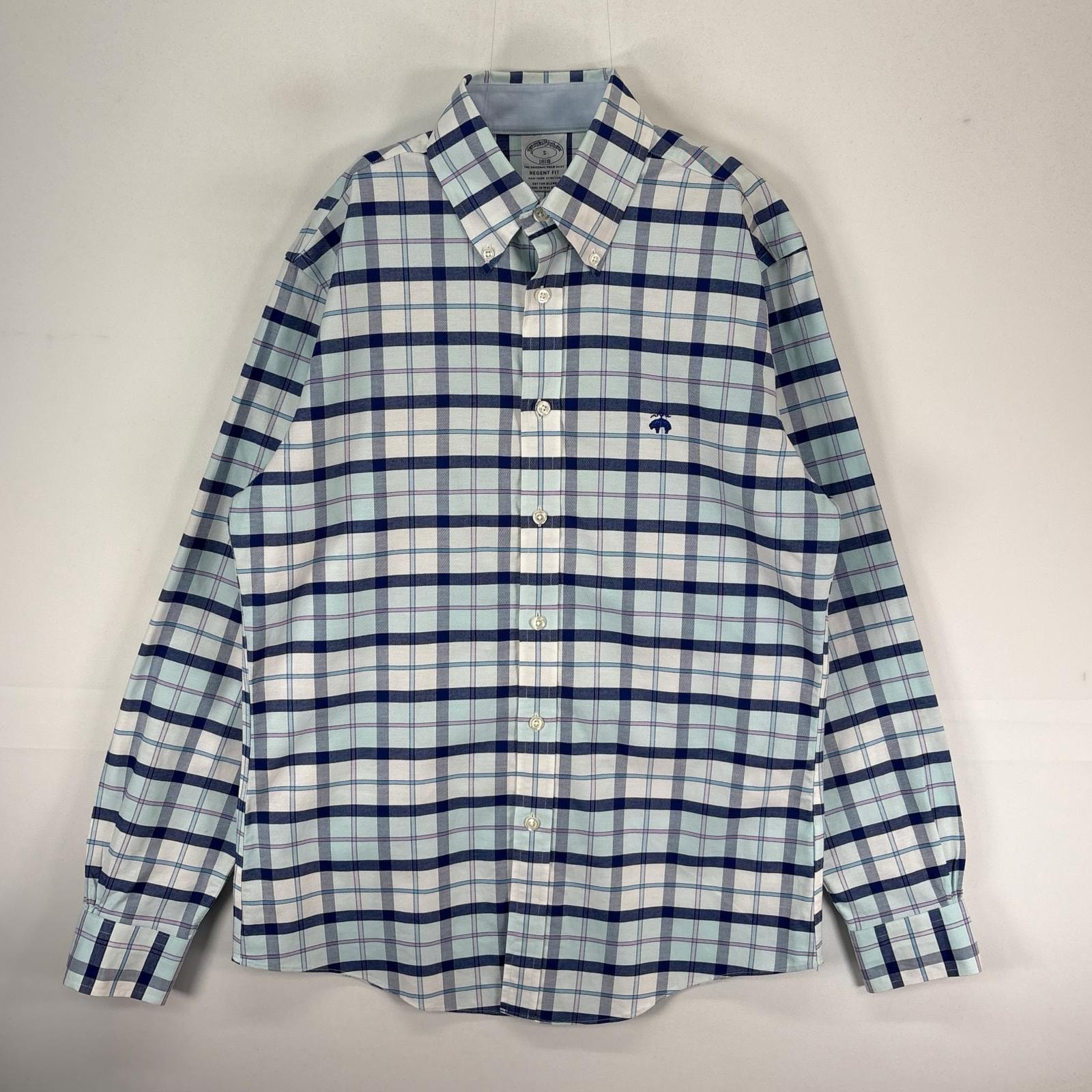 古着 ブルックスブラザーズ Brooks Brothers 長袖シャツ ボタンダウン ワンポイント S  水色系 チェック メンズ