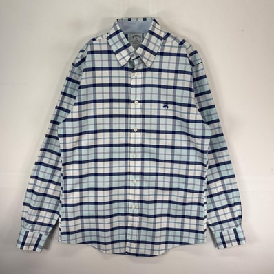古着 ブルックスブラザーズ Brooks Brothers 長袖シャツ ボタンダウン ワンポイント S 水色系 チェック メンズ