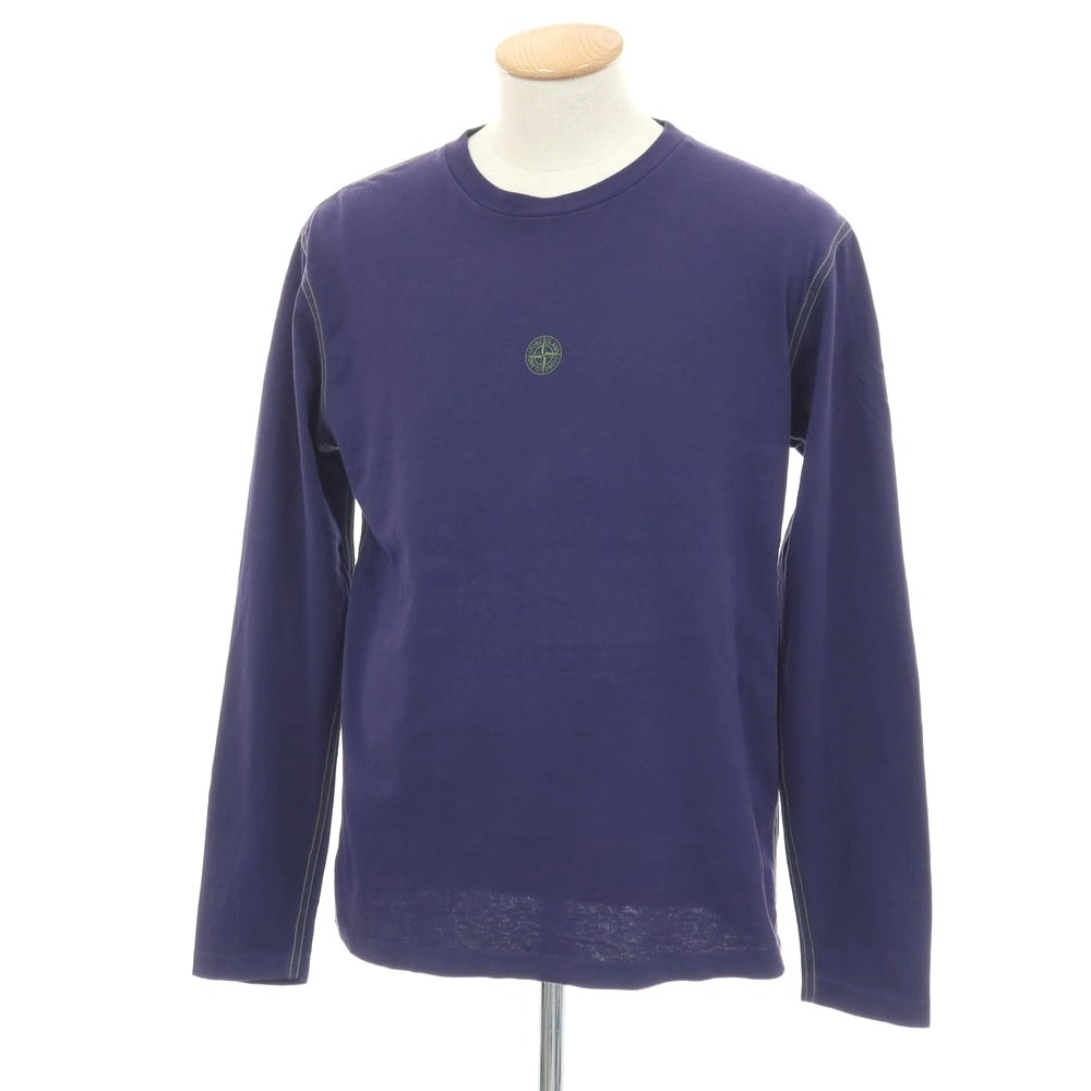 【中古】ストーンアイランド STONE ISLAND コットン クルーネック 長袖Tシャツ パープルxグラスグリーン【サイズS】【メンズ】