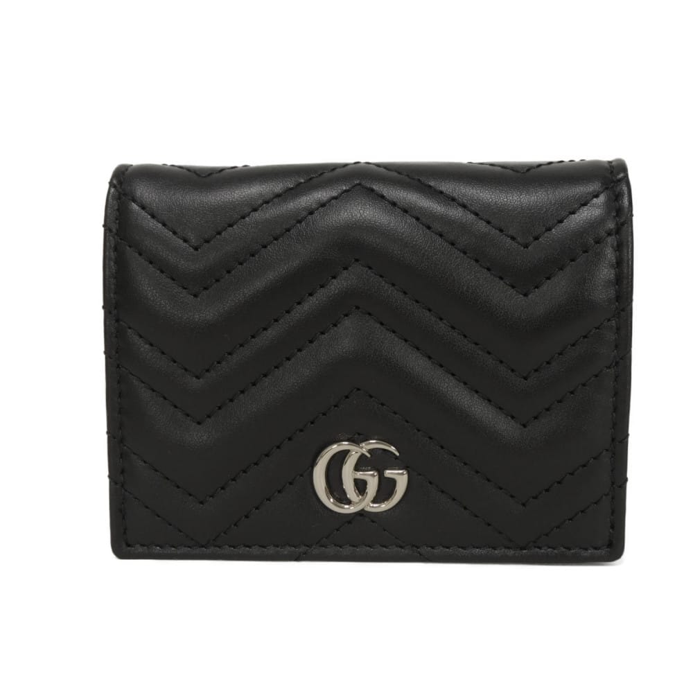GUCCI グッチ ダブルG ミニ ウォレット 現行 シェブロン キルティング ステッチ 札入れ カードケース コインケース コンパクトウォレット GGマーモント ブラック 二つ折り財布 466492 AAET8 1000