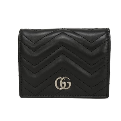 GUCCI グッチ ダブルG ミニ ウォレット 現行 シェブロン キルティング ステッチ 札入れ カードケース コインケース コンパクトウォレット GGマーモント ブラック 二つ折り財布 466492 AAET8 1000
