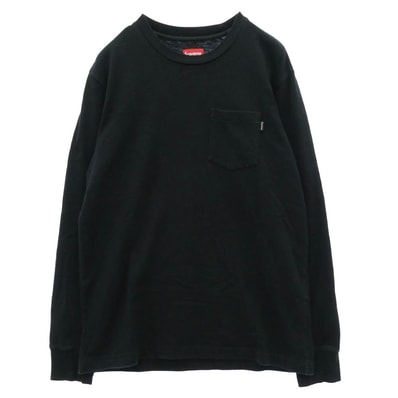 Supreme シュプリーム 17AW L/S POCKET TEE ピスタグ クルーネック 長袖 Tシャツ カットソー ブラック系 S【中古】