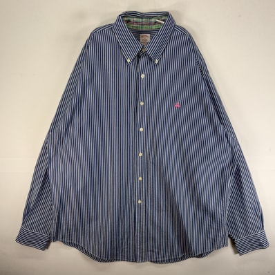 古着 ブルックスブラザーズ Brooks Brothers 長袖シャツ ボタンダウン 1818 刺繍 XL ネイビー系 ストライプ メンズ