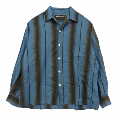 WACKO MARIA ワコマリア 26SS 26SS-WMS-OC13 OMBRE STRIPED OPEN COLLAR SHIRT L/S オンブレ ストライプ オープンカラー レーヨン 長袖 シャツ ブルー系 L【中古】