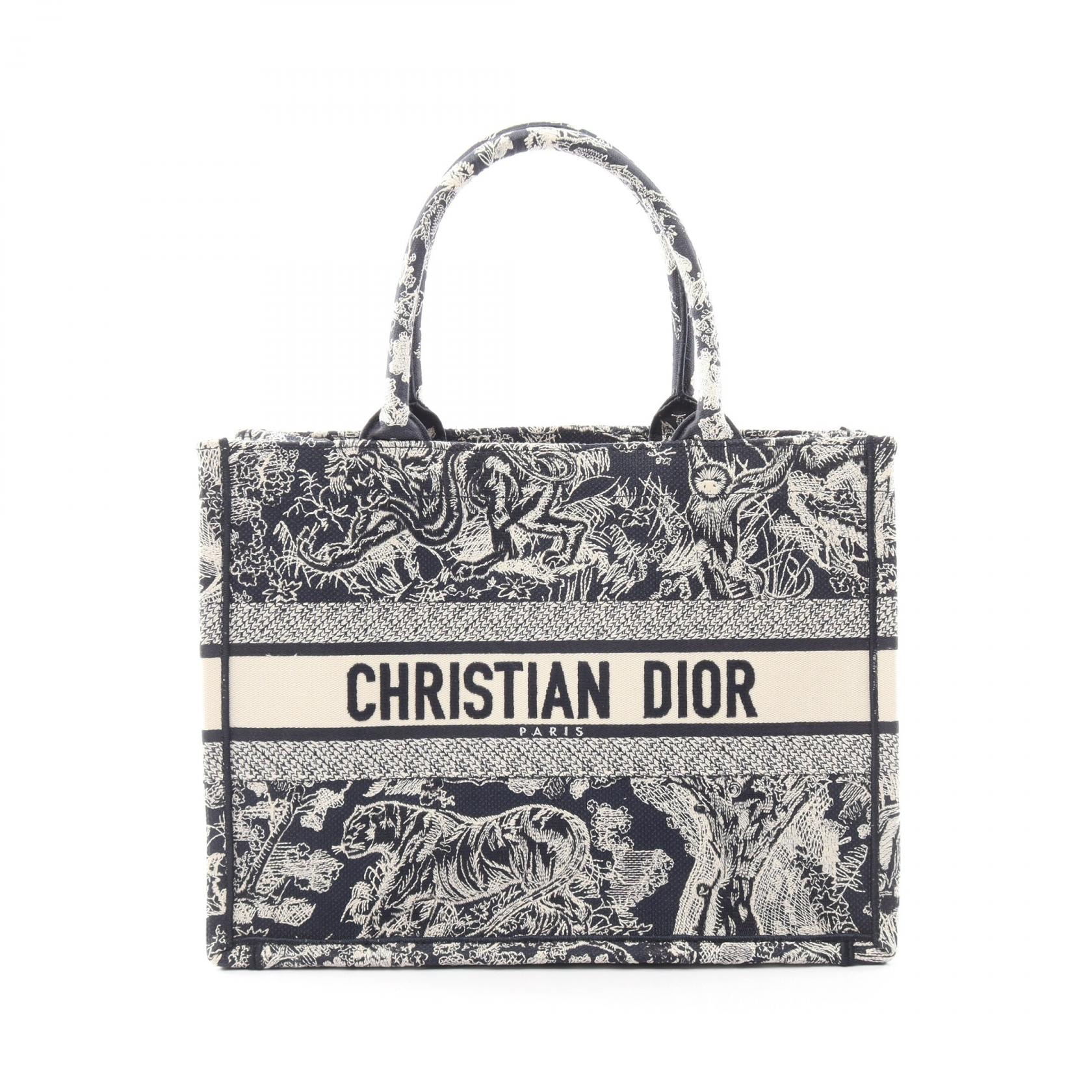 ディオール Dior BOOK TOTE ブックトート ミディアム トワル ドゥ ジュイ トートバッグ バッグ キャンバス レディース ネイビー系 / ホワイト系 【中古】