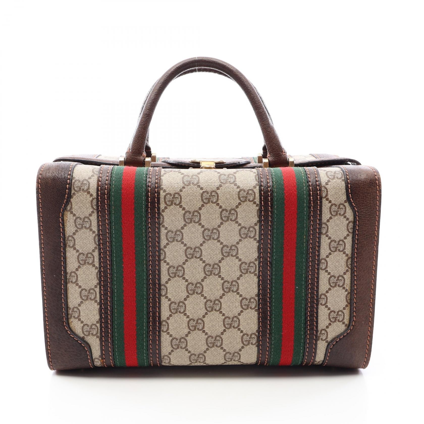 グッチ GUCCI オールドグッチ GGプラス シェリーライン ハンドバッグ ハンドバッグ バッグ PVCコーティングキャンバス レザー レディース ベージュ系 / ブラウン系 / マルチカラー 【中古】