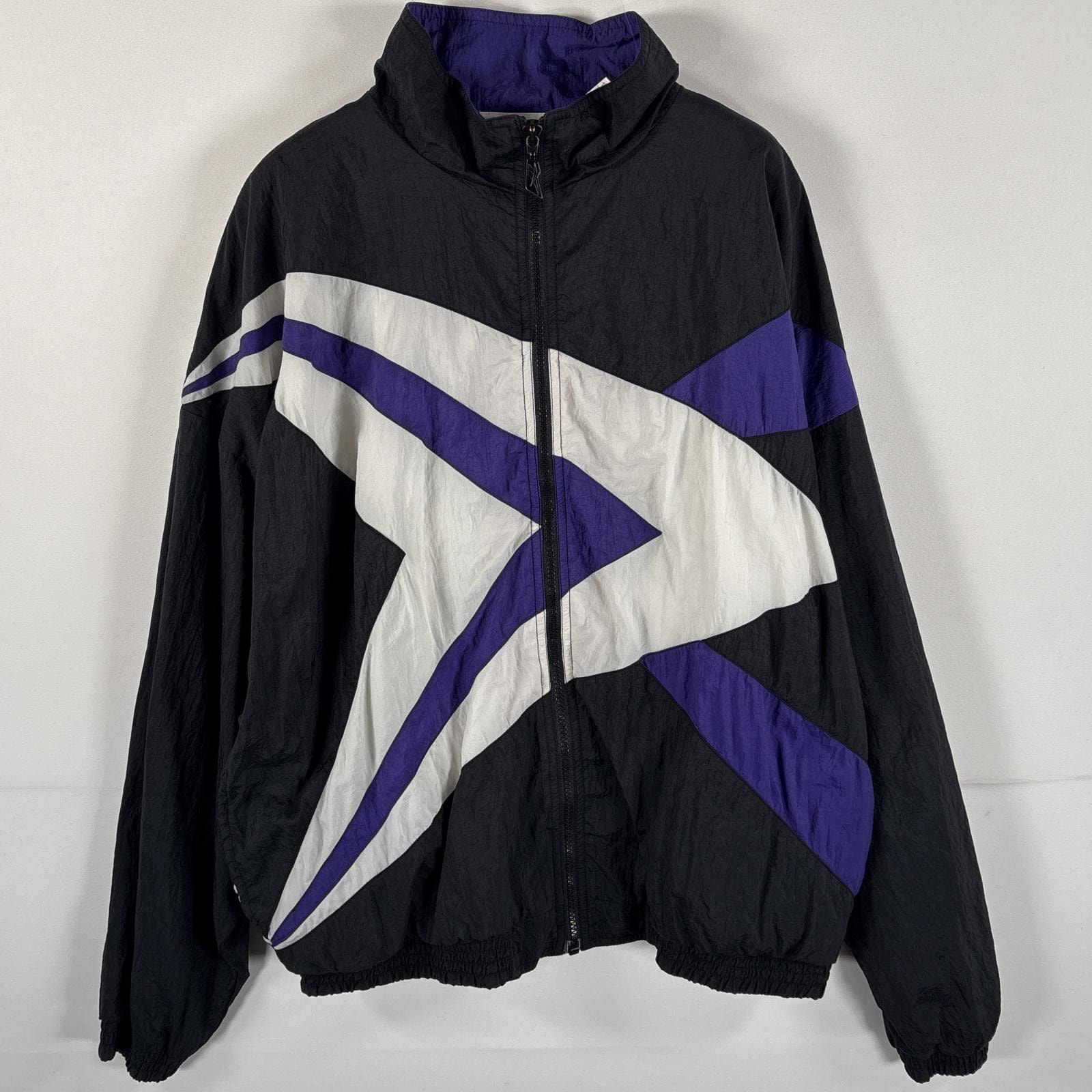 古着 90's/90年代 リーボック Reebok ナイロンジャケット フルジップ ロゴ刺繍 サイドポケット M ブラック パープル マルチカラー メンズ