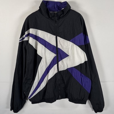 古着 90's/90年代 リーボック Reebok ナイロンジャケット フルジップ ロゴ刺繍 サイドポケット M ブラック パープル マルチカラー メンズ