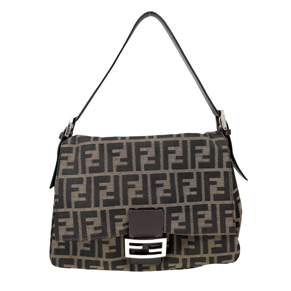 FENDI フェンディ ショルダーバッグ ズッカ マンマバケット 肩掛け キャンバス  レザー   ブラウン 茶 シルバー金具 レディース【中古品】