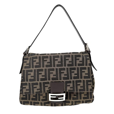 FENDI フェンディ ショルダーバッグ ズッカ マンマバケット 肩掛け キャンバス レザー ブラウン 茶 シルバー金具 レディース【中古品】