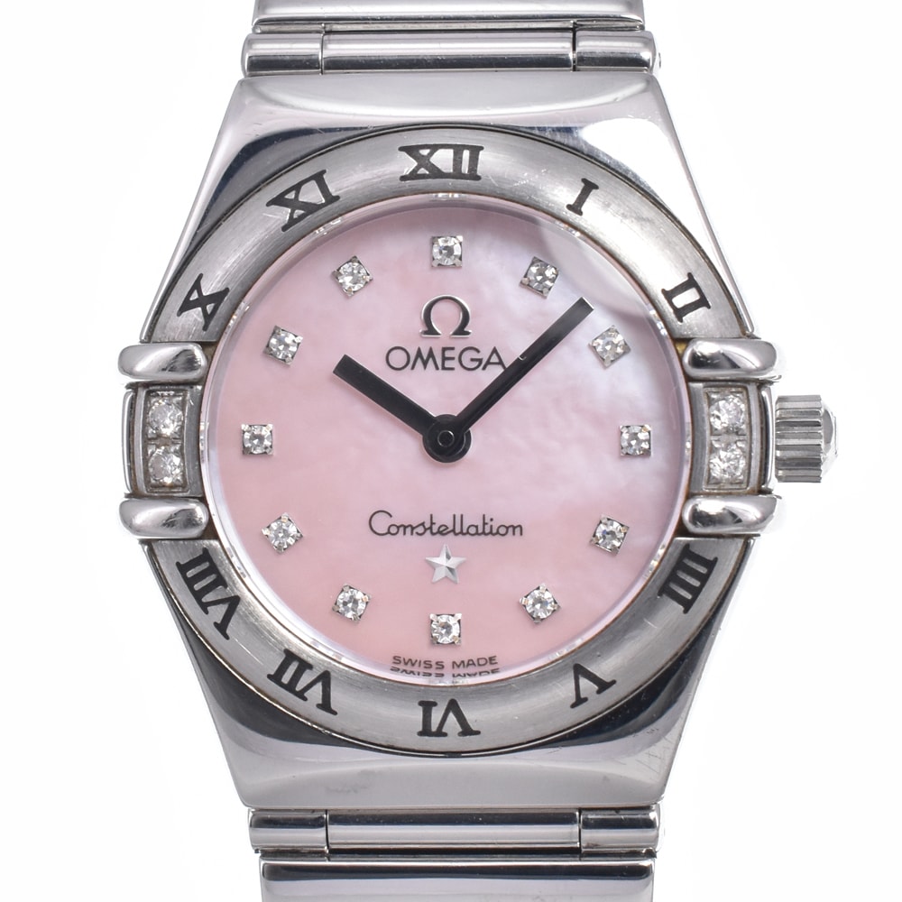 オメガ OMEGA 1566.66 コンステレーション ミニマイチョイス 4P&12P ダイヤモンド ピンクシェル クォーツ レディース 良品 腕時計 Q#149107