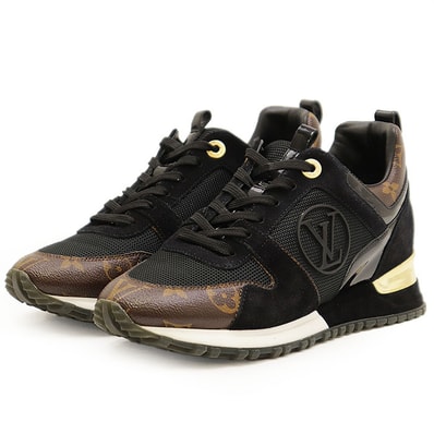 【美品】LOUIS VUITTON ルイ・ヴィトン スニーカー ランアウェイライン スウェード ヌバック カーフレザー パテントモノグラムキャンバス LV サークルロゴ レースアップ シューズ 靴 レディース 36 1/2 黒 イタリア製 1A3CWB