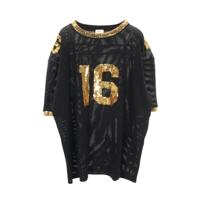 セリーヌ CELINE 16 エンブロイダリー 半袖Tシャツ 衣料品 トップス コットン メンズ ブラック系 / ゴールド系 2X18D818I 【中古】