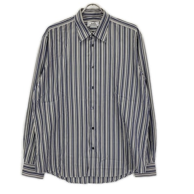 エルメス ホワイト×グレー ストライプ コットン 袖セリエボタン 長袖シャツ 41