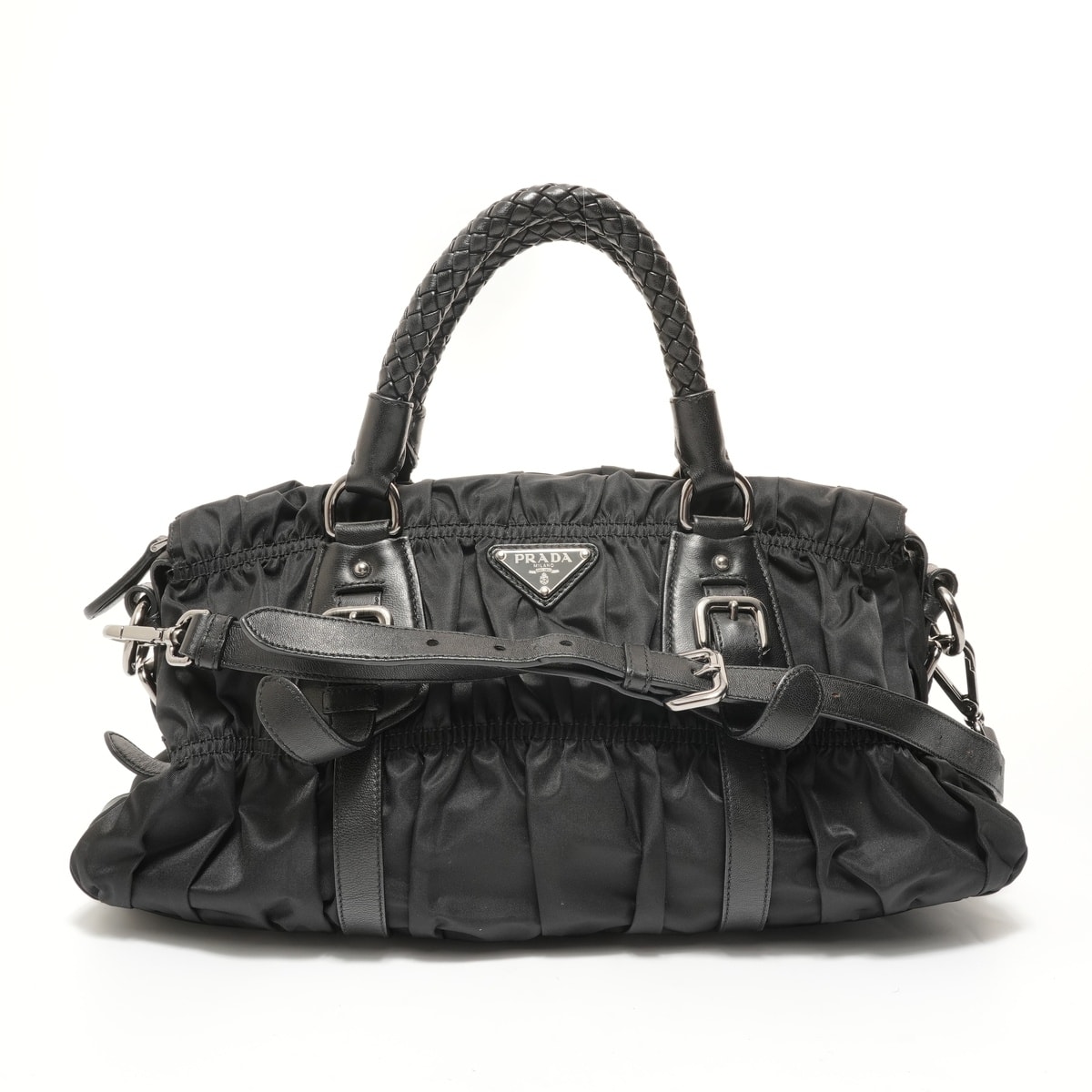 プラダ PRADA 2WAY ナイロン シャーリング レザー ハンドバッグ【中古】