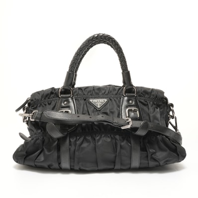 プラダ PRADA 2WAY ナイロン シャーリング レザー ハンドバッグ【中古】