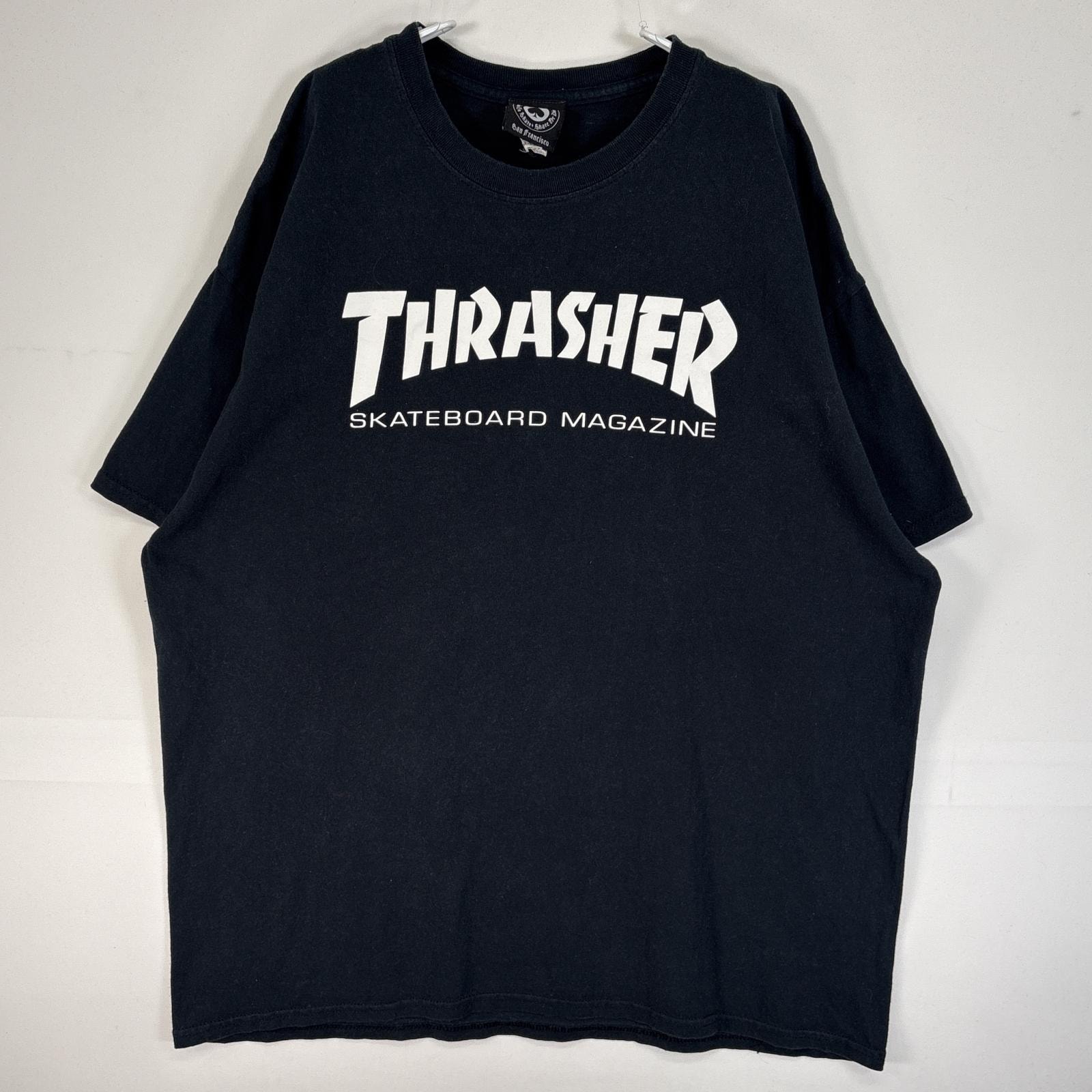 古着 00’s/00年代 スラッシャー THRASHER 半袖Tシャツ ラバープリント ロゴ 大きいサイズ 肉厚 スケボー XL ブラック メンズ