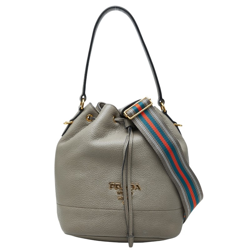 プラダ ロゴ ハンドバッグ ショルダーバッグ 2WAY 1BE018 グレージュ レザー レディース PRADA 【中古】