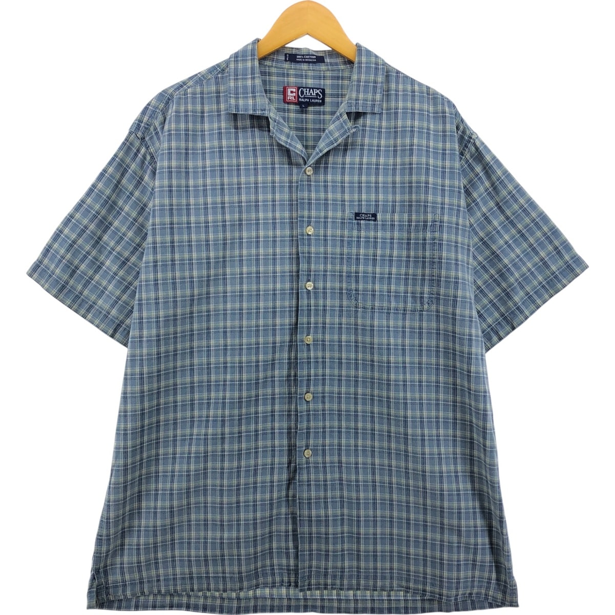 古着 90年代 ラルフローレン Ralph Lauren CHAPS チャップス チェック柄 半袖 オープンカラー コットンシャツ ボックスシャツ メンズL相当 ヴィンテージ/eaa557837
