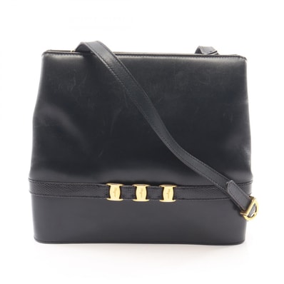 サルヴァトーレフェラガモ Salvatore Ferragamo ヴァラ リザード型押し ショルダーバッグ バッグ レザー レディース ネイビー系 21 4280 【中古】