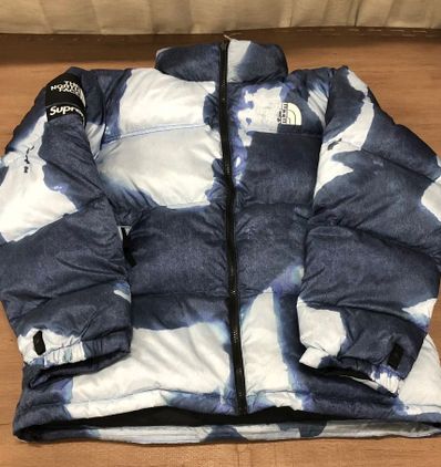 Supreme x The North Face Bleached Denim Print Nuptse Jacket "Indigo"