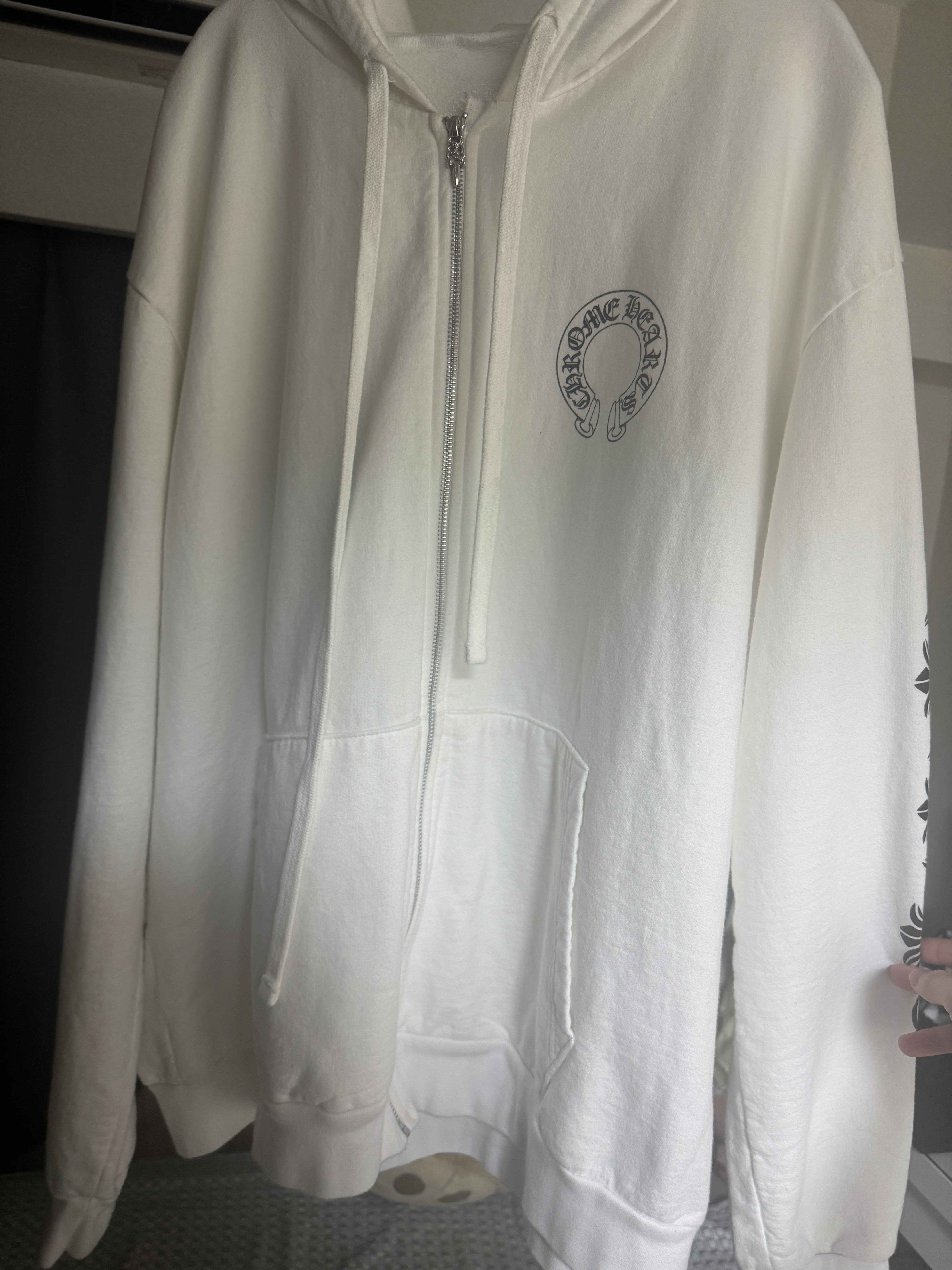 Chrome Hearts Horseshoe Floral Cross Zip-Up Hoodie "White"