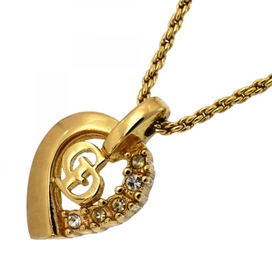 【6jdb0476-k】クリスチャンディオール ネックレス CDロゴ GPメッキ ラインストーン ゴールド【中古】レディース