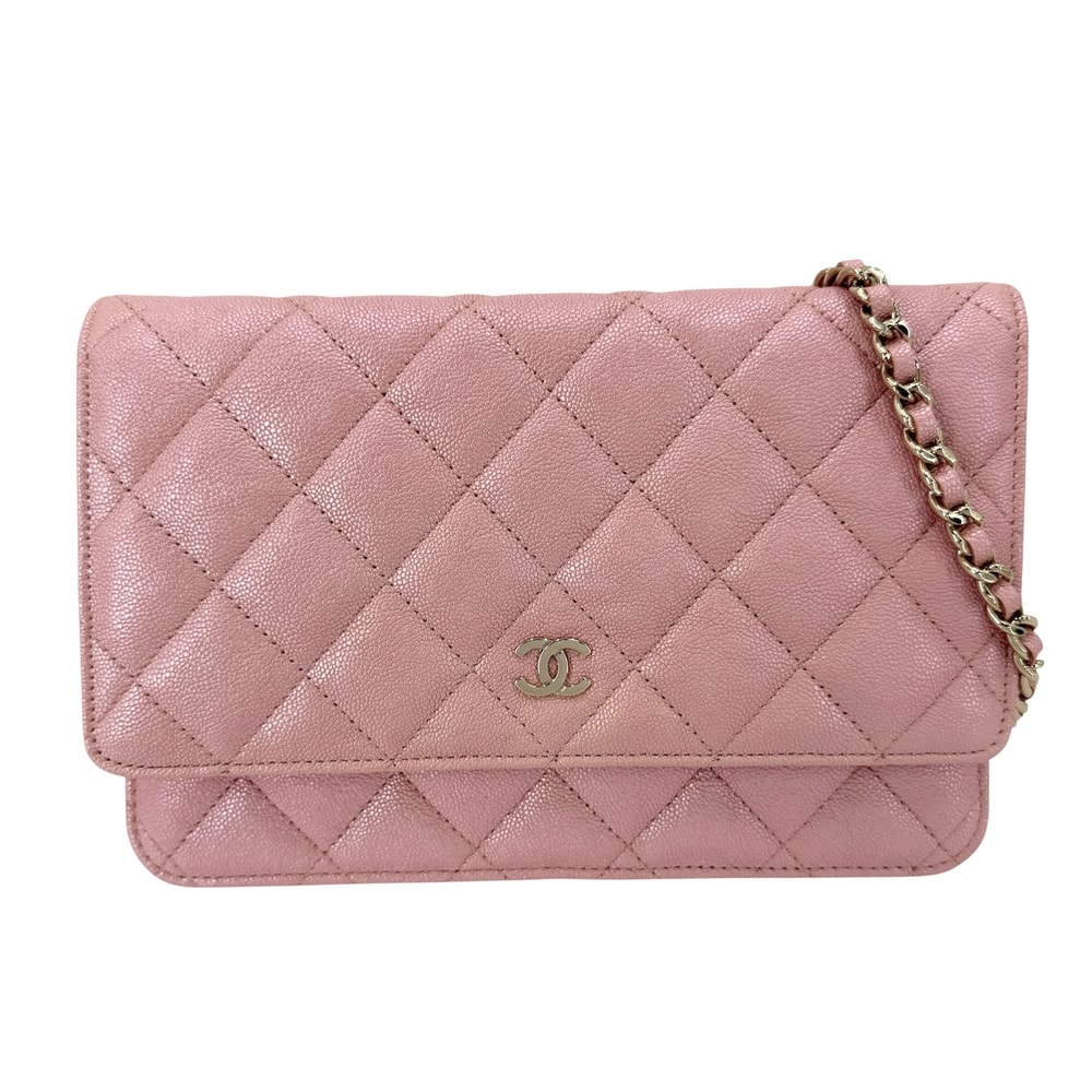 CHANEL シャネル チェーンウォレット メタリック マトラッセ ショルダーバッグ ココマーク 肩掛け 斜め掛け 財布 キャビアスキン    ピンク ゴールド金具 レディース【中古品】