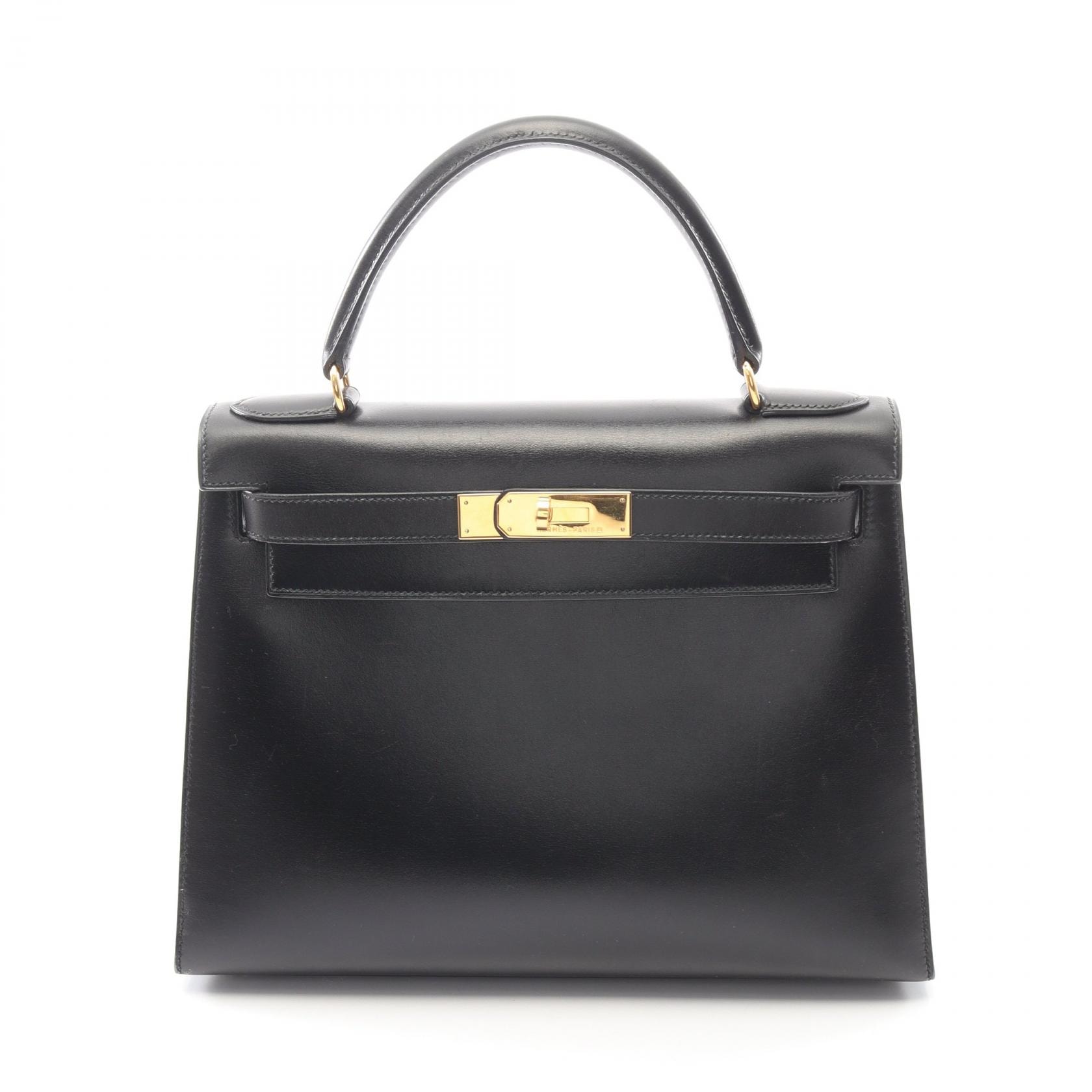 エルメス HERMES ケリー28 ハンドバッグ バッグ カーフ(牛革) ボックスカーフ ○X刻印(1994年製造) レディース ブラック系 【中古】