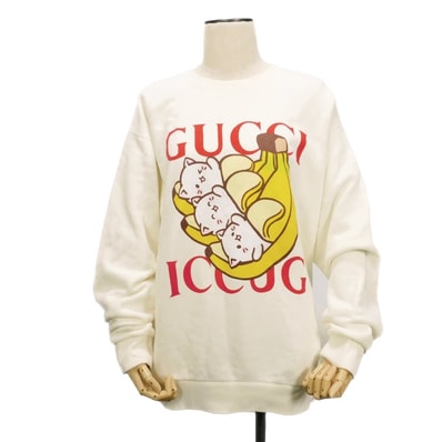 GUCCI グッチ ばなにゃ クルーネック トレーナー S 165/88Y バナナ キャット 猫 ネコ ホワイト レッド イエロー マルチカラー ロゴ コットン アイボリー スウェット 617964 XJDGM 9095