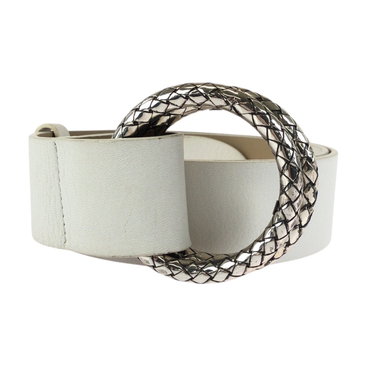 美品 BOTTEGAVENETA ボッテガヴェネタ イントレチャート ホワイト シルバー金具 レザー シルバー925/ ベルト 602940 【中古】