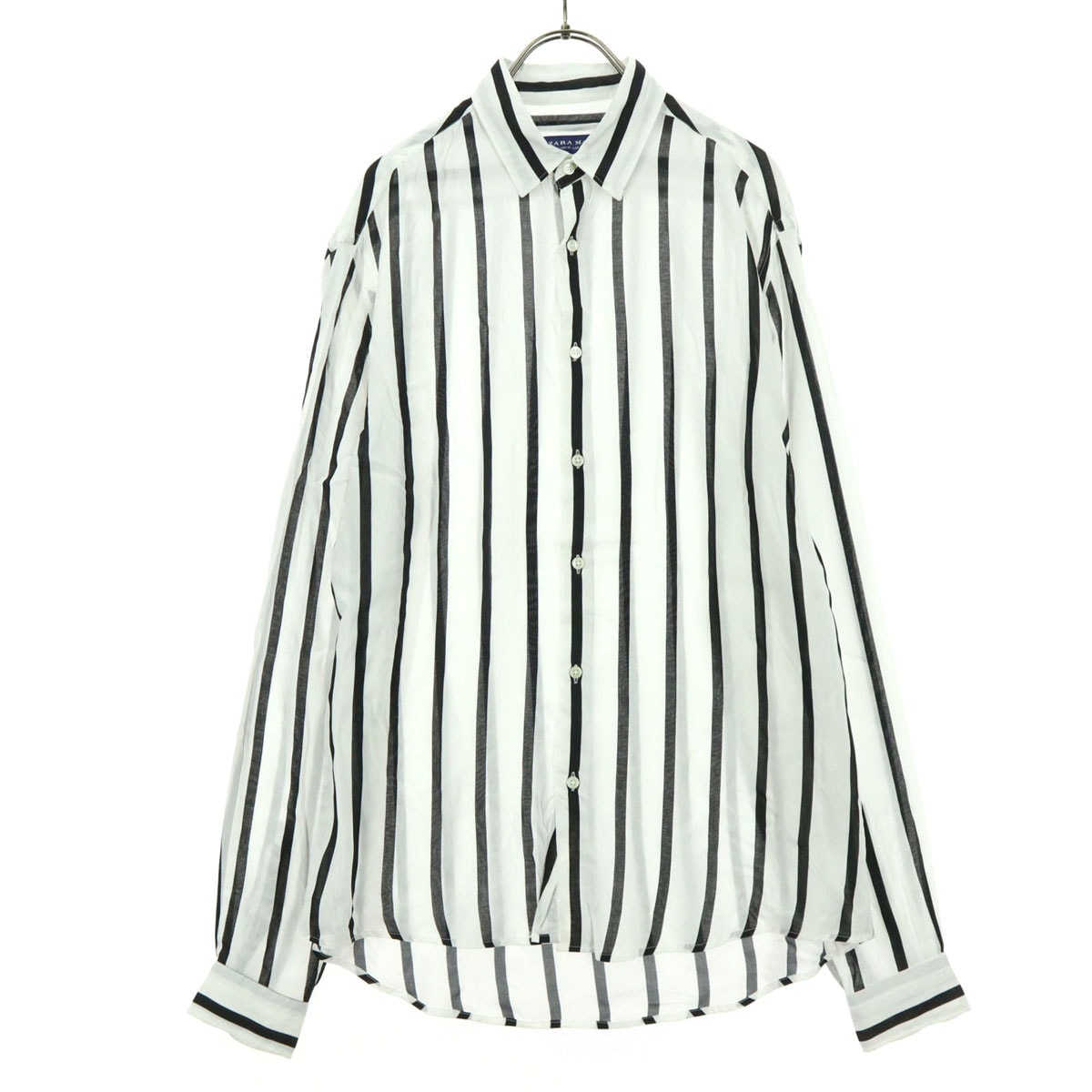 美品 ZARA MAN ザラマン ストライプ 長袖 レーヨン シャツ S ホワイト