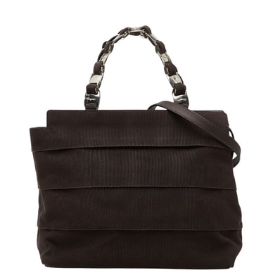 サルヴァトーレフェラガモ ヴァラ チェーン ハンドバッグ AU-21 6689 ダークブラウン ナイロン レザー レディース Salvatore Ferragamo 【中古】