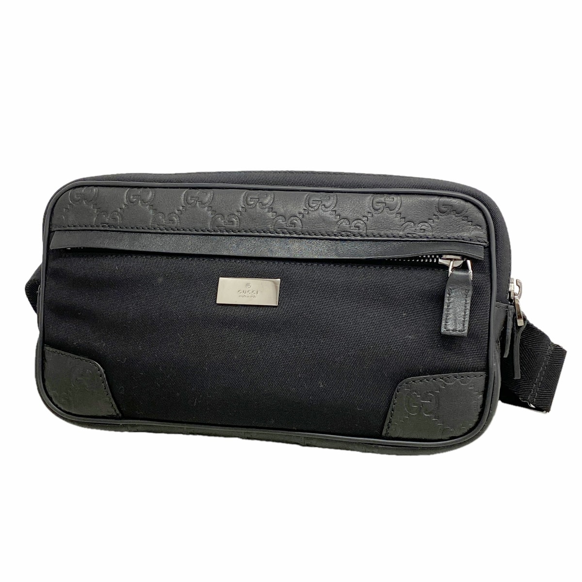 【6ic3730】グッチ ウエストバッグ グッチシマ 162417 レザー ナイロン ブラック シルバー金具【中古】メンズ