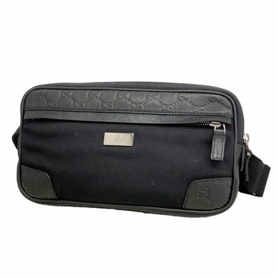 【6ic3730】グッチ ウエストバッグ グッチシマ 162417 レザー ナイロン ブラック シルバー金具【中古】メンズ