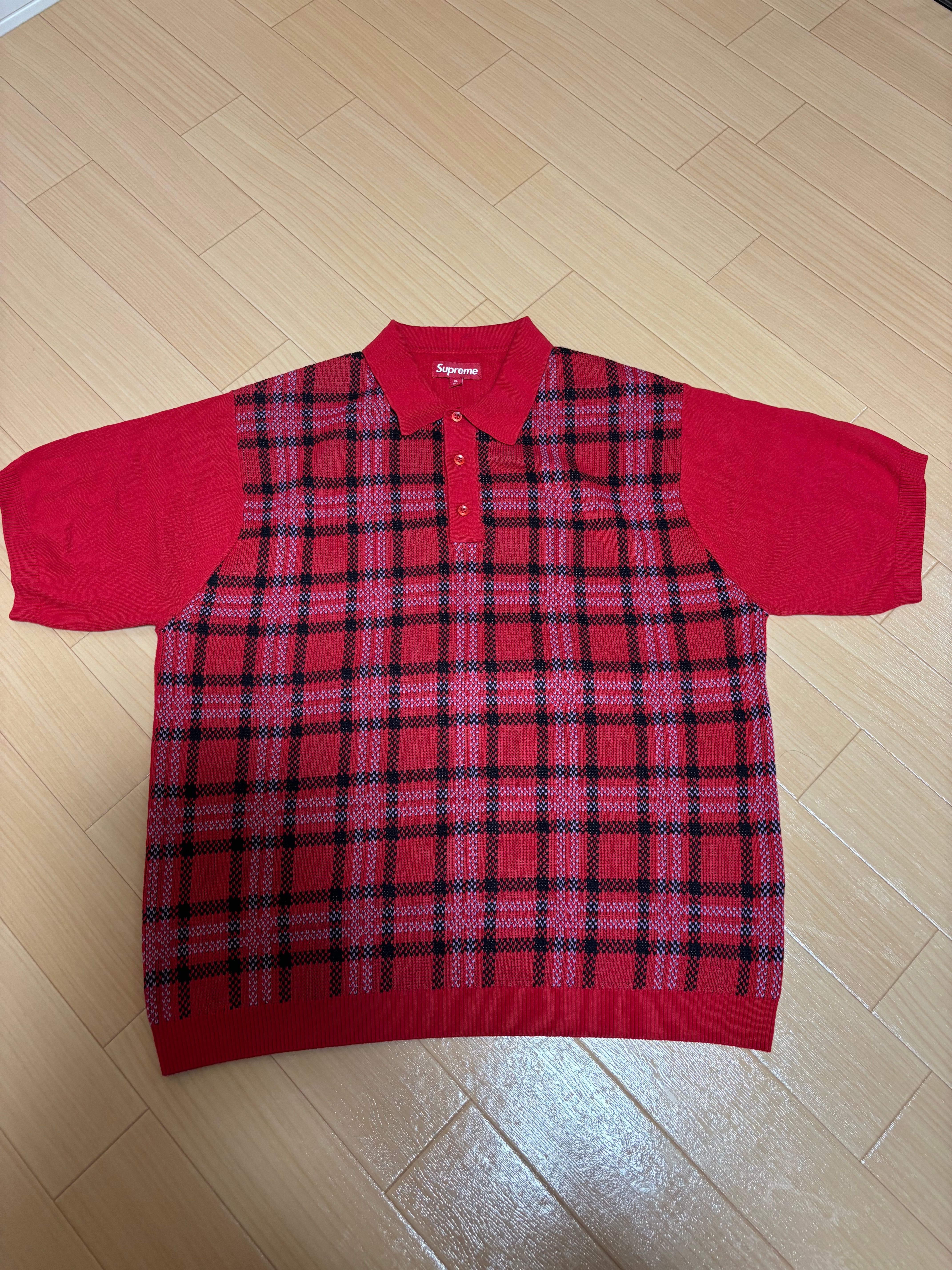 Supreme Plaid Knit S/S Polo "Red"
