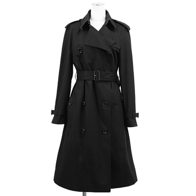 【SALE】BURBERRY バーバリー トレンチコート サイズ UK4/US2/IT36 レディース ロゴ ボタン ノバチェックライニング エポレット ガンフラップ コットンギャバジン コットン100% リカルド・ティッシ期 アウター ベルト付属 黒 タイ製