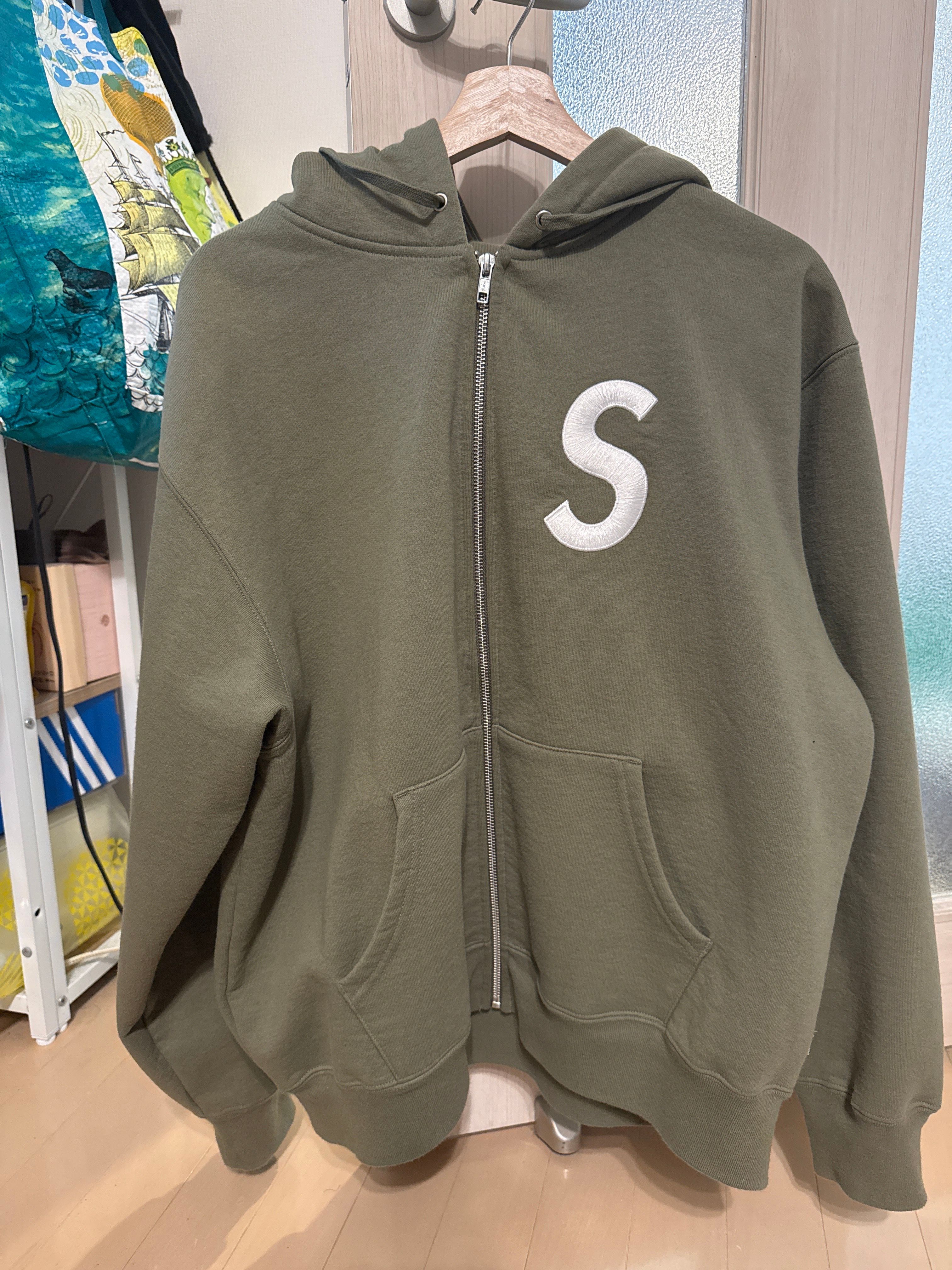 Supreme S Logo Zip Up Hooded Sweatshirt "Light Olive"