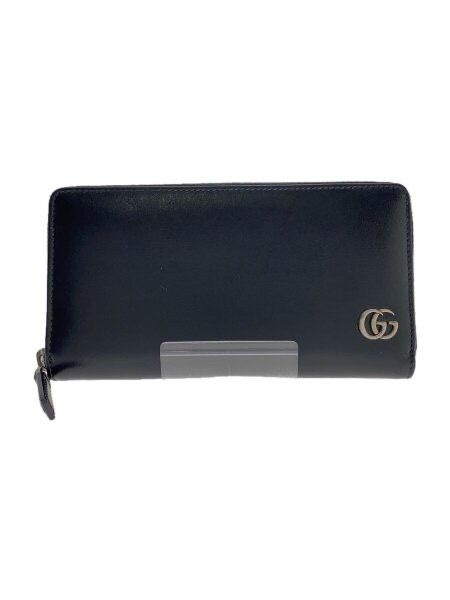 GUCCI GG Marmont Leather Zip Around Wallet "Black/Silver"