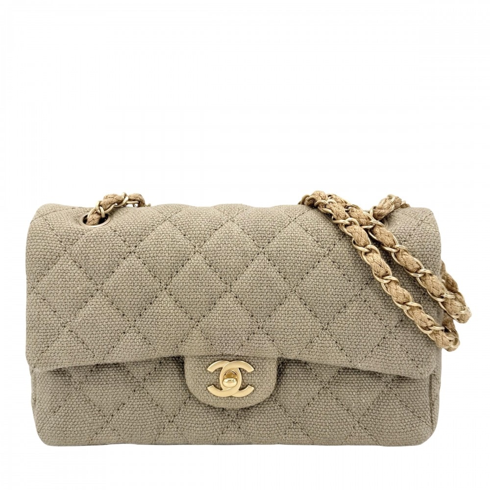 CHANEL シャネル ショルダーバッグ マトラッセ25 ココマーク 肩掛け 斜め掛け ダブルフラップ ダブルチェーン キャンバス ベージュ ゴールド金具 レディース【中古品】