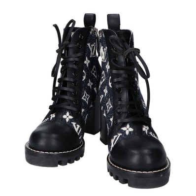 ルイヴィトン 21年 スタートレイル ライン アンクルブーツ デニム×レザー 36