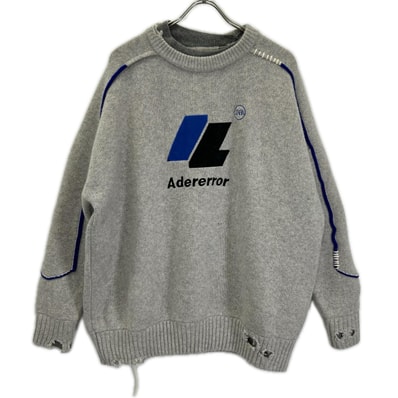 ザラ 【×Adererror】グレー ウール フロントロゴ オーバーサイズ ニット S-M