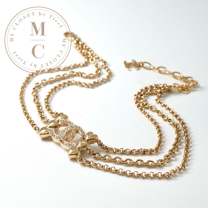 シャネル CHANEL ネックレス ペンダント チョーカー ゴールド ココマーク ラインストーン ハート