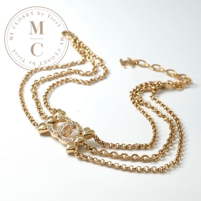 シャネル CHANEL ネックレス ペンダント チョーカー ゴールド ココマーク ラインストーン ハート