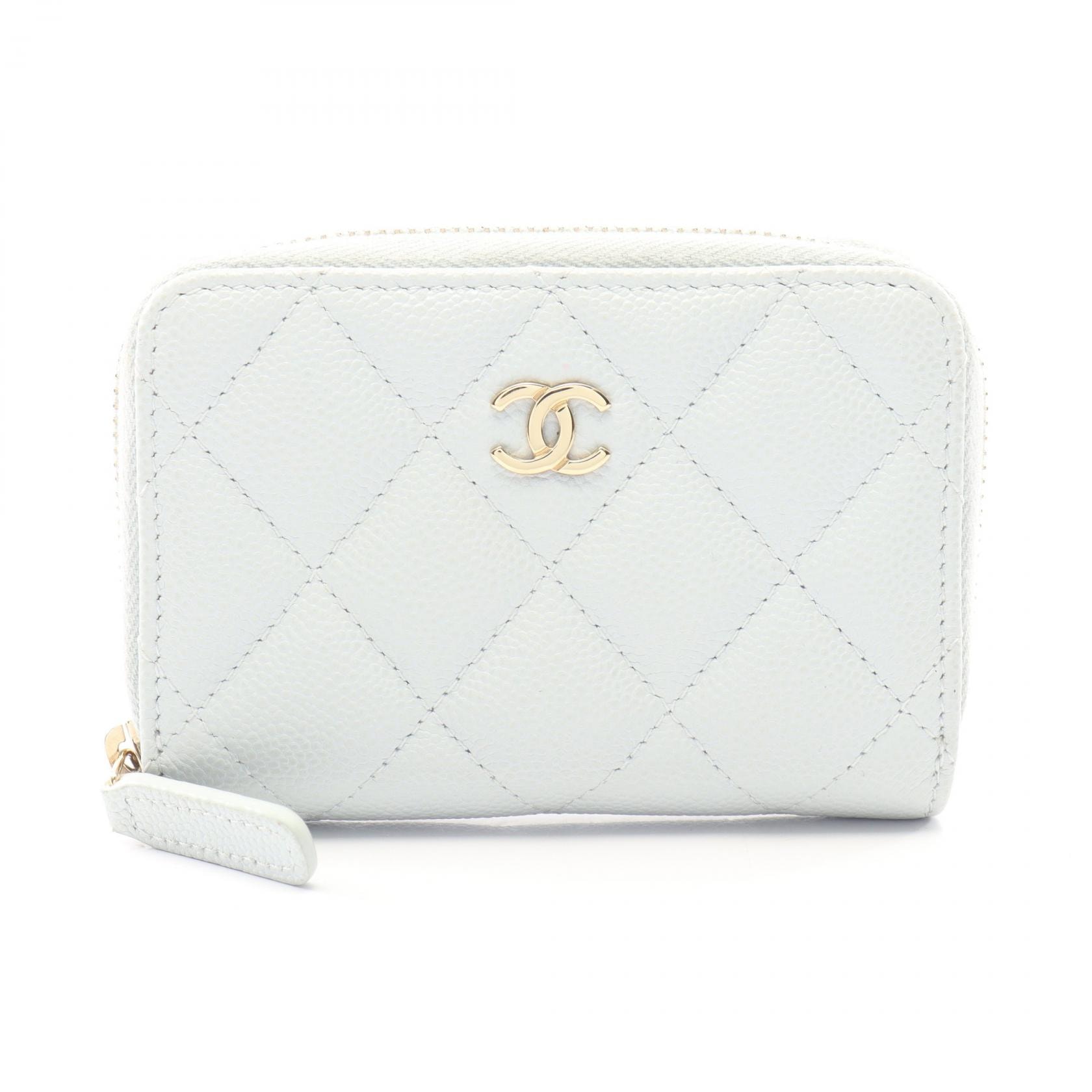 シャネル CHANEL クラシック ジップ コインパース マトラッセ コインケース 財布 キャビアスキン(グレインドカーフ) レディース ブルー系 AP0216 【中古】