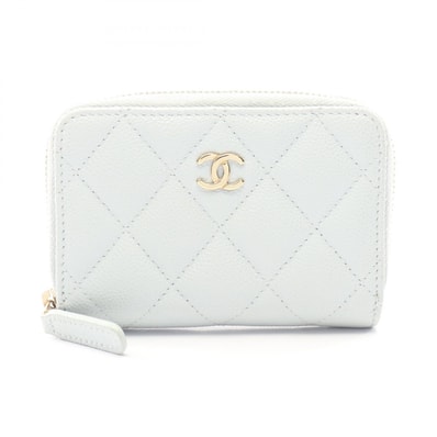 シャネル CHANEL クラシック ジップ コインパース マトラッセ コインケース 財布 キャビアスキン(グレインドカーフ) レディース ブルー系 AP0216 【中古】
