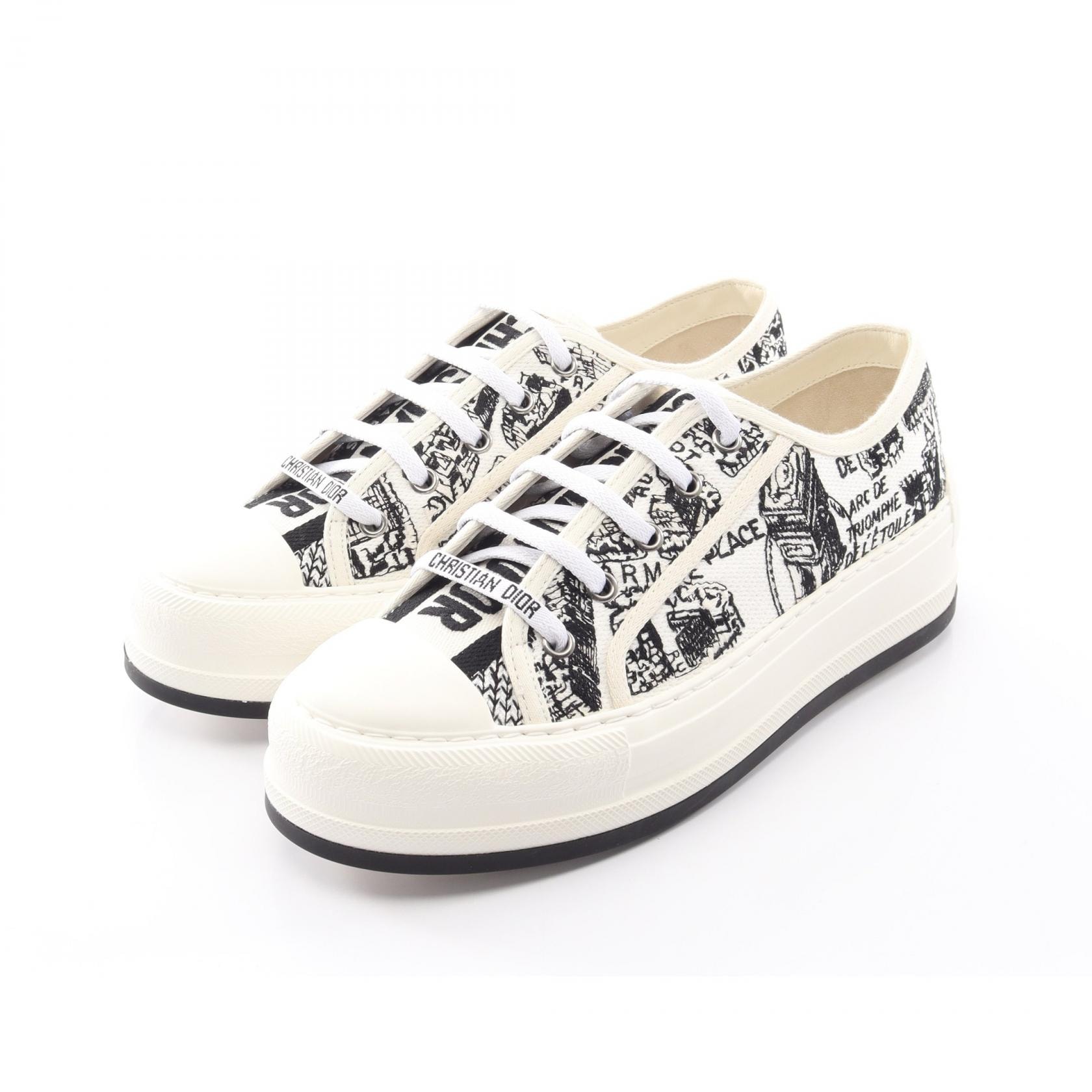 ディオール Dior WALK'N'DIOR Plan de Paris プラットフォーム スニーカー 靴 キャンバス レディース ホワイト系 / ブラック系 【中古】