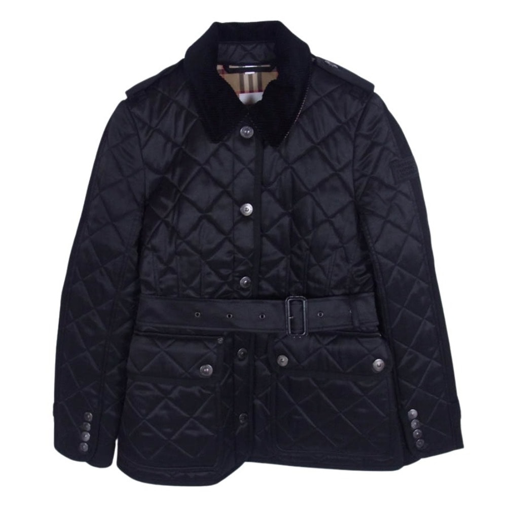 BURBERRY LONDON バーバリー ロンドン コート 8038326 2021 Future Archive カプセルコレクション 裏地ノバチェック 襟コーデュロイ キルティング切替 ベルテッド ハーフコート ジャケット ブラック系 40【中古】