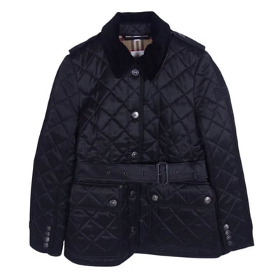 BURBERRY LONDON バーバリー ロンドン コート 8038326 2021 Future Archive カプセルコレクション 裏地ノバチェック 襟コーデュロイ キルティング切替 ベルテッド ハーフコート ジャケット ブラック系 40【中古】