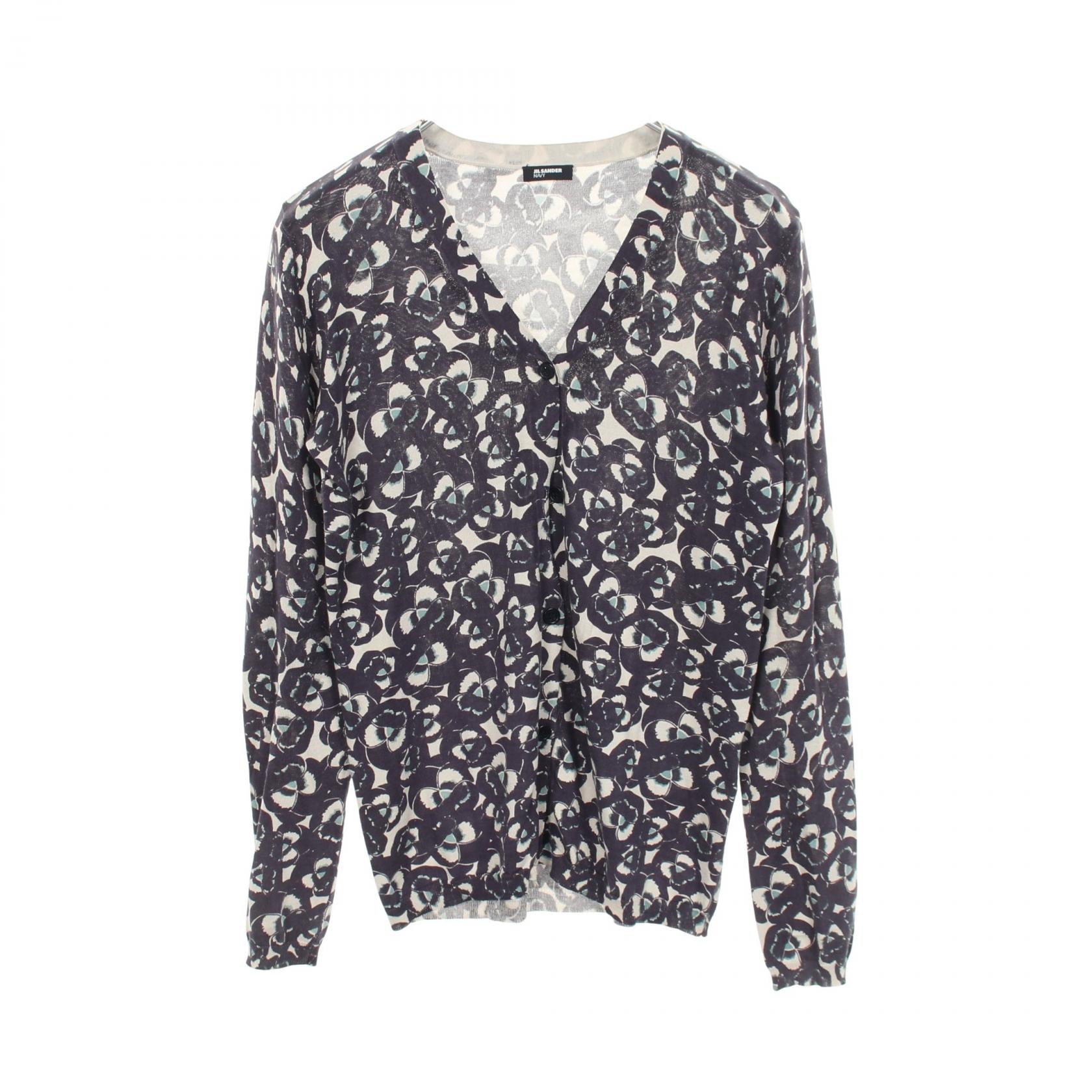 ジルサンダー JIL SANDER 花柄 Vネック カーディガン 衣料品 トップス シルク コットン レディース ネイビー系 / ベージュ系 JDC668S 【中古】